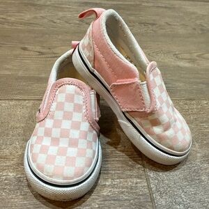 Baby pink checked vans slip on with velcro